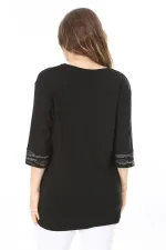 Kadın Büyük Beden Siyah Taş Detaylı Bluz     65N37976
