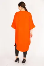 Women's Orange Plus Size Embroidered Detailed Cape