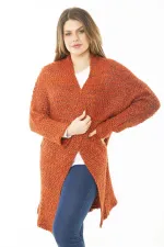 Kadın Büyük Beden Oranj Kalın Triko Hırka 65N37168