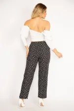 Kadın Siyah Beli Lastikli Çiçek Desenli Cepli Pantolon 65N34677