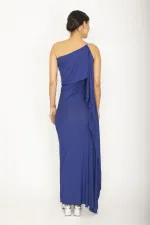 KADIN SAKS UZUN VOLAN EDTAYLI VİSKON ELBİSE