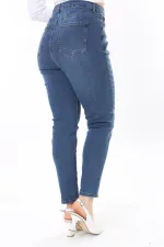 Kadın Büyük Beden Yüksek Bel Dar Paçalı Likralı Kot Pantolon 65N38090