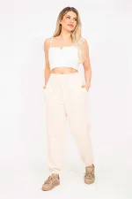 Kadın Bej 3 İplik Polar Kumaş İçi Şardonlu Eşofman Alt 65N35293