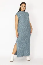 Kadın Gri Dik Yakalı Yan Yırtmaçlı Likralı Elbise 65N28715