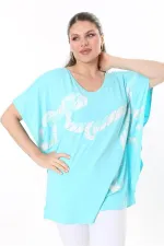 Kadın Büyük Beden Haki Renk Kombinli Uzun Kollu Tunik