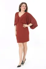 Kadın Büyük Beden Taba Yarasa Kol Bel Kısmı Lastikli Kuşaklı Elbise 65N37987