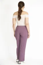 Kadın Lila Büyük Beden Likralı Buzy Kumaş Bel Lastikli Pantolon