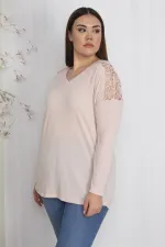 Kadın Pudra Omuz Ve Arka Robası Dantelli Reglan Kol Bluz 65N26371