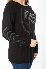 Kadın Büyük Beden Siyah Kol Ve Önü Taş Detaylı Bluz 65N37325