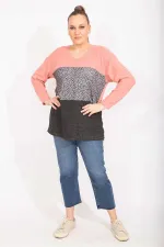 Women's Colorful Comfortable Cut Soft Fabric Color and Pattern Combined Sweatshirt 65N35489