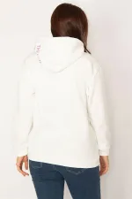 Women's White Hooded Kangaroo Pocket Fleece Sweatshirt with Raised Inside 65N34583