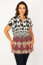 Kadın Renkli Bel Kısmı Lastikli Desenli Bluz 65N34089