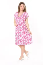 Kadın Pembe Anvelop Yakalı Yan Bağcıklı Bürümcük Elbise 65N37779