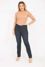 Kadın Lacivert Büyük Beden 5 Cepli Likralı Kot Pantolon