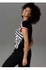 Kadın Kemik Önü Desenli Krep Kumaş Çizgi Kombinli V Yakali Bluz 65N22132