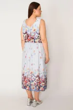 Kadın Mavi Bel Kısmı Lastikli Desenli Elbise 65N33217