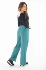 Kadın Büyük Beden Siyah Beli Lastikli Geniş Paçalı Bürümcük Pantolon 65N37315