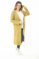 Kadın Büyük Beden Safran Yırtmaçlı Kalın Triko Uzun Hırka 65N37142