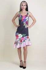 ETEĞİ VOLANLI ÇİÇEK DESENLİ ELBİSE