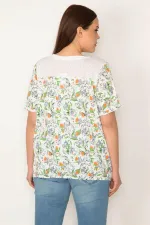 KADIN KEMİK PAMUKLU KUMAŞ BİSİKLET YAKALI ETEK UCU LASTİKLİ ÇİÇEK DESENLİ BLUZ