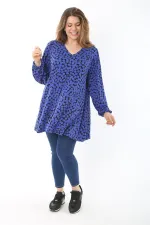 Kadın Büyük Beden Saks Önü A Pileli V Yakalı Bluz 65N37467