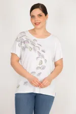 Kadın Kemik Büyük Beden Bisiklet Yakalı Ön Baskılı Bluz