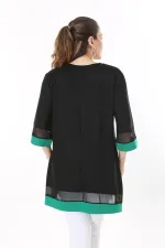 Kadın Büyük Beden Kemik Kol Ve Etek Ucu Tül Ve Garni Detaylı V Yakalı Arkası Uzun Tunik 65N37681