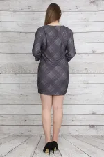 KADIN GRİ ÖN BASKILI CEPLİ TUNİK ELBİSE