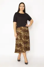 Kadın Kahve Etek Kısmı Desenli Katlı Elbise 65N29531