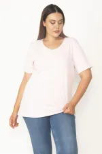 Women's White V-Neck Oversize Basic T-Shirt 65N27096