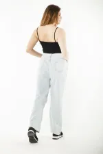 Kadın Büyük Beden Mavi Yıkama Efektli Yüksek Bel Kot Pantolon 65N37246