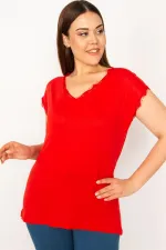 Kadın Kırmızı Dantel Detaylı Bluz 65N33426