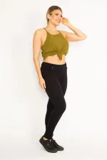 Kadın Kırmızı Ekose Desenli Süs Fermuar Cepli Tayt 65N34640