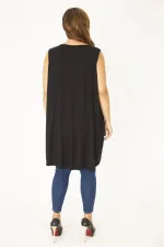 Kadın Büyük Beden Fujya Önü Puan Desenli Yan Kuplu Kolsuz Uzun Bluz 65N36945