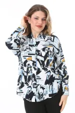 Kadın Büyük Beden Renkli Ön Düğmeli Arkası Uzun Desenli Gömlek 65N38022