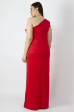Kadın Kırmızı Tek Omuzlu Payet Detaylı Uzun Abiye Elbise 65N28080