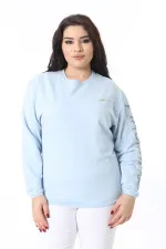 Women's Plus Size Blue Flock Sleeved Sweatshirt 65N38689
