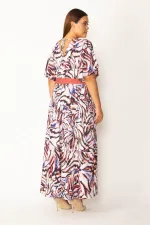 Kadın Renkli Anvelop Yakalı Bel Garnili Volan Kollu Uzun Elbise 65N28549