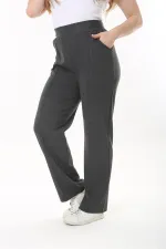 Kadın Büyük Beden Füme Ütü İzi Çima Dikişli Likralı Yan Cepli Pantolon 65N37564