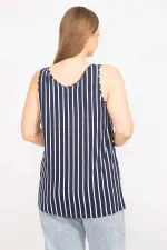 Kadın Lacivert Büyük Beden Çizgi Kombinli Bluz 65N35714