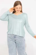 Kadın Yeşil Büyük Beden Sim Ve Baskı Detaylı Bluz 65N35568