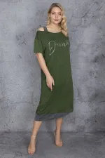 Kadın Haki Sim Detaylı Ön Baskılı Elbise 65N27215