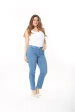 Kadın Büyük Beden Mavi Likralı 5 Cepli Kot Pantolon 65N37482