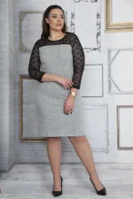 Kadın Antrasit Roba Ve Kolları Dantel Elbise 65N23654