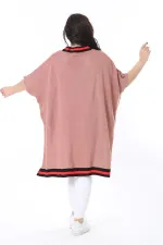 Kadın Büyük Beden Pudra V Yakalı Triko Panço 65N38571