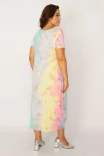 Kadın Saks Batik Desen V Yaka Cepli Elbise 65N33979