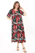 Kadın Büyük Beden Siyah Dokuma Viskon Kumaş Ön Pat Düğmeli Uzun Elbise 65N37861