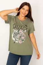 Kadın Haki Dijital Baskılı Rahat Kesim Tunik 65N34199