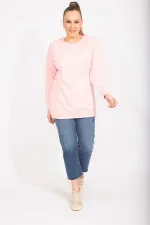 Kadın Pembe Pamuklu Kumaş Taş Ve Baskı Detaylı Sweatshirt 65N35482