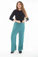 Kadın Büyük Beden Siyah Beli Lastikli Geniş Paçalı Bürümcük Pantolon 65N37315